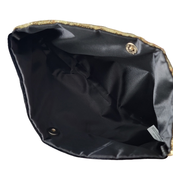 NWOT Black & Gold Sequin & Velvet Clutch Bag - Picture 5 of 6